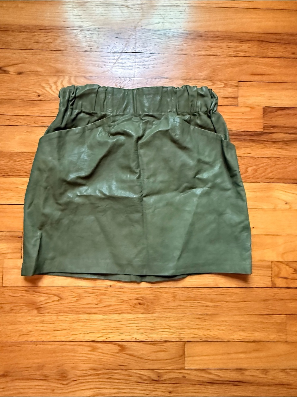 Zara Olive Green Faux Leather Paperbag Waist Mini Skirt